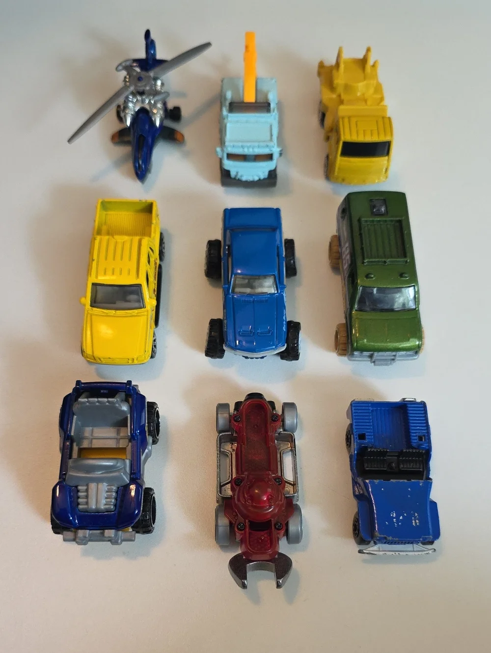 Assorted Vintage Toy Truck Bundle - Helicopter, Tow Truck, Mustang, Speed Driver